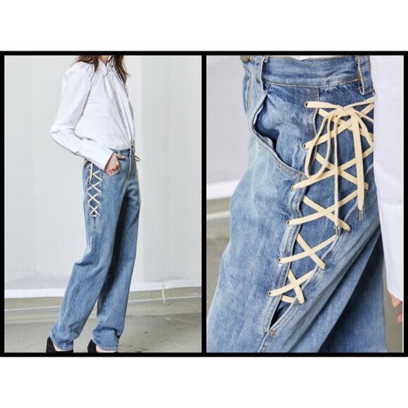 💕RACHEL COMEY💕 Pharaoh Pant Denim Jeans Lace Up Sides 100% Cotton ~ 8 NWT - Picture 1 of 16